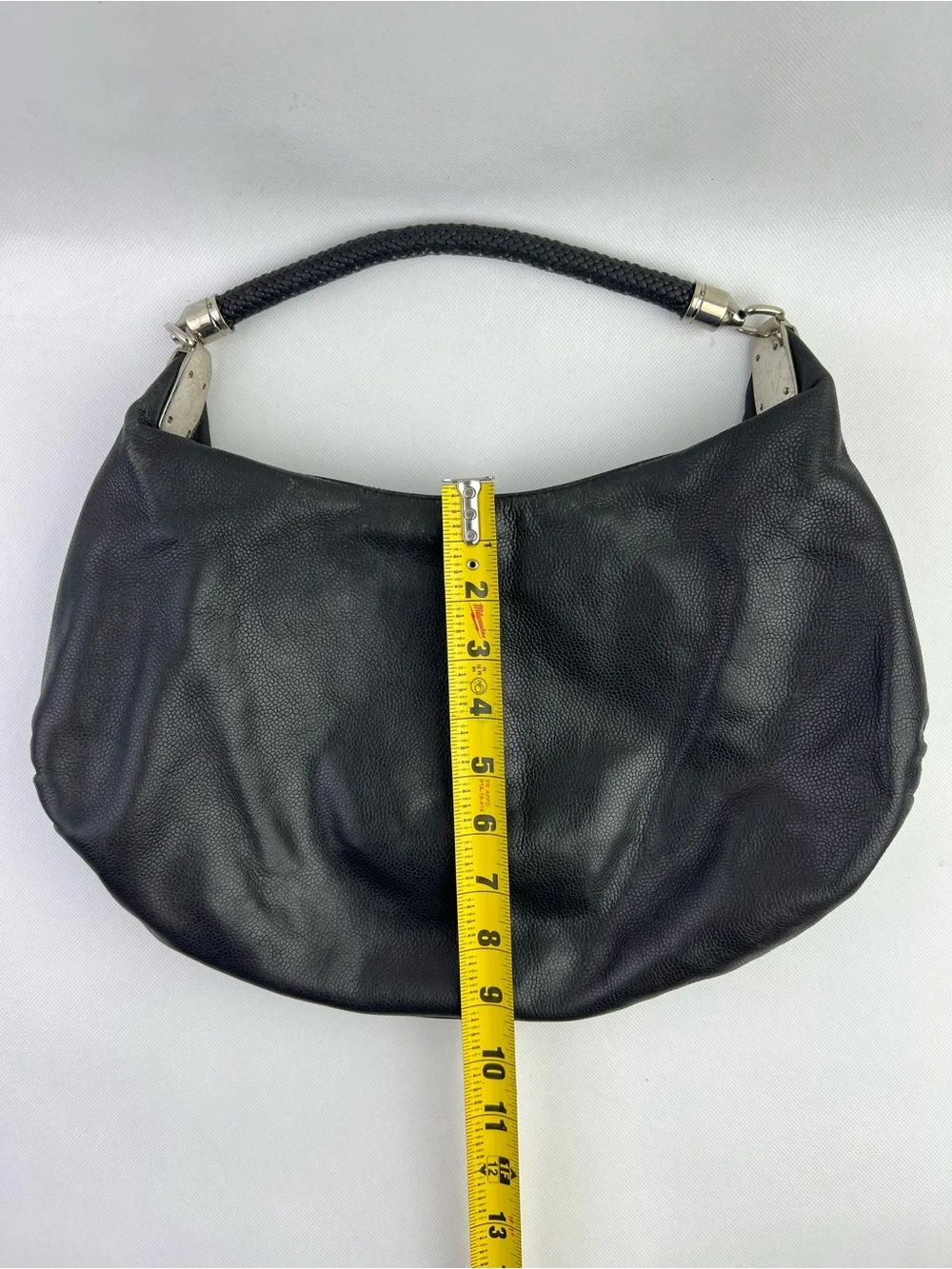 Cole Haan Collection F06 Pebbled Leather Hobo Bag Braid Handle Tassel